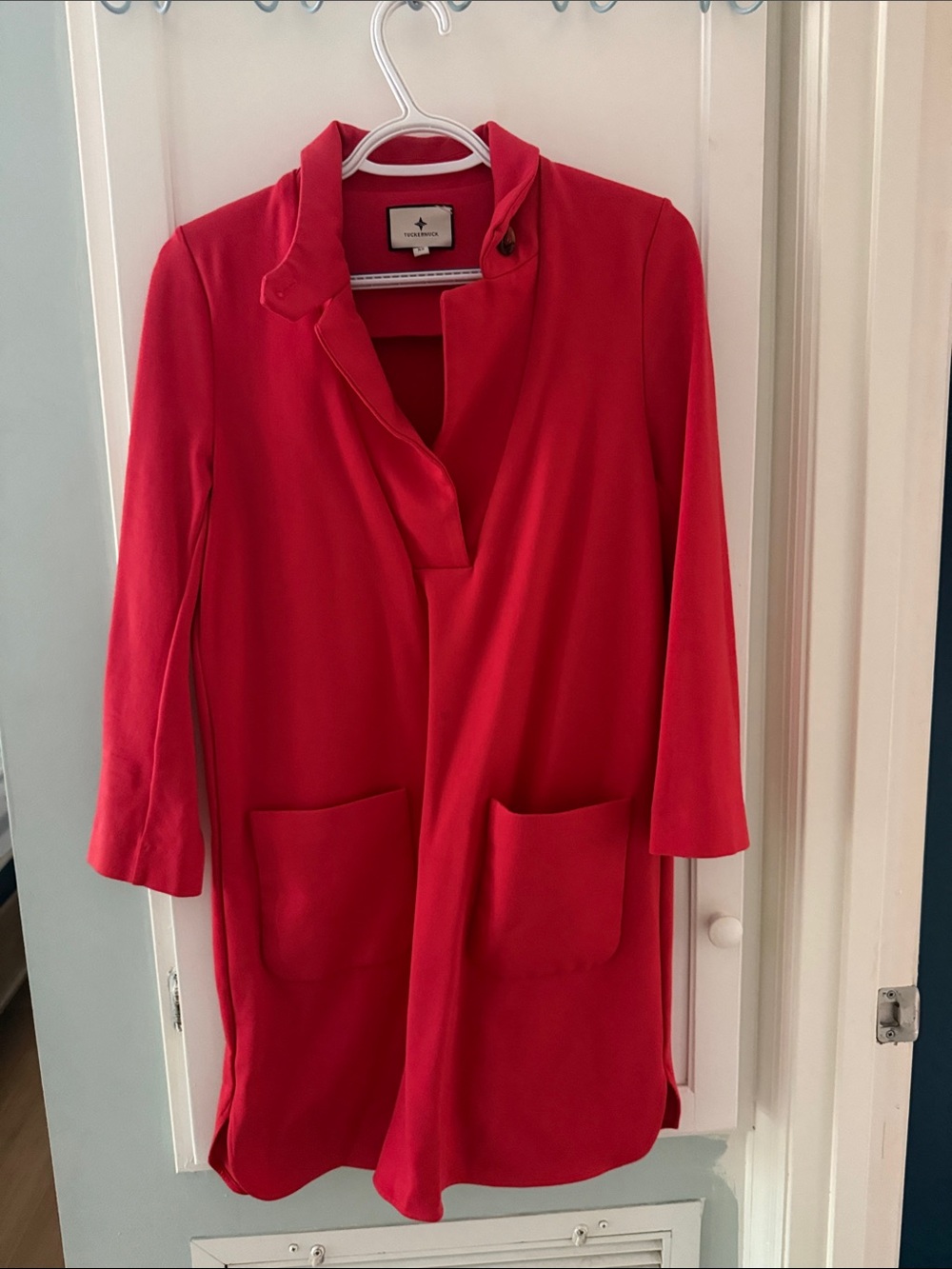 Tuckernuck Red Dress pockets 3/4 sleeves collar